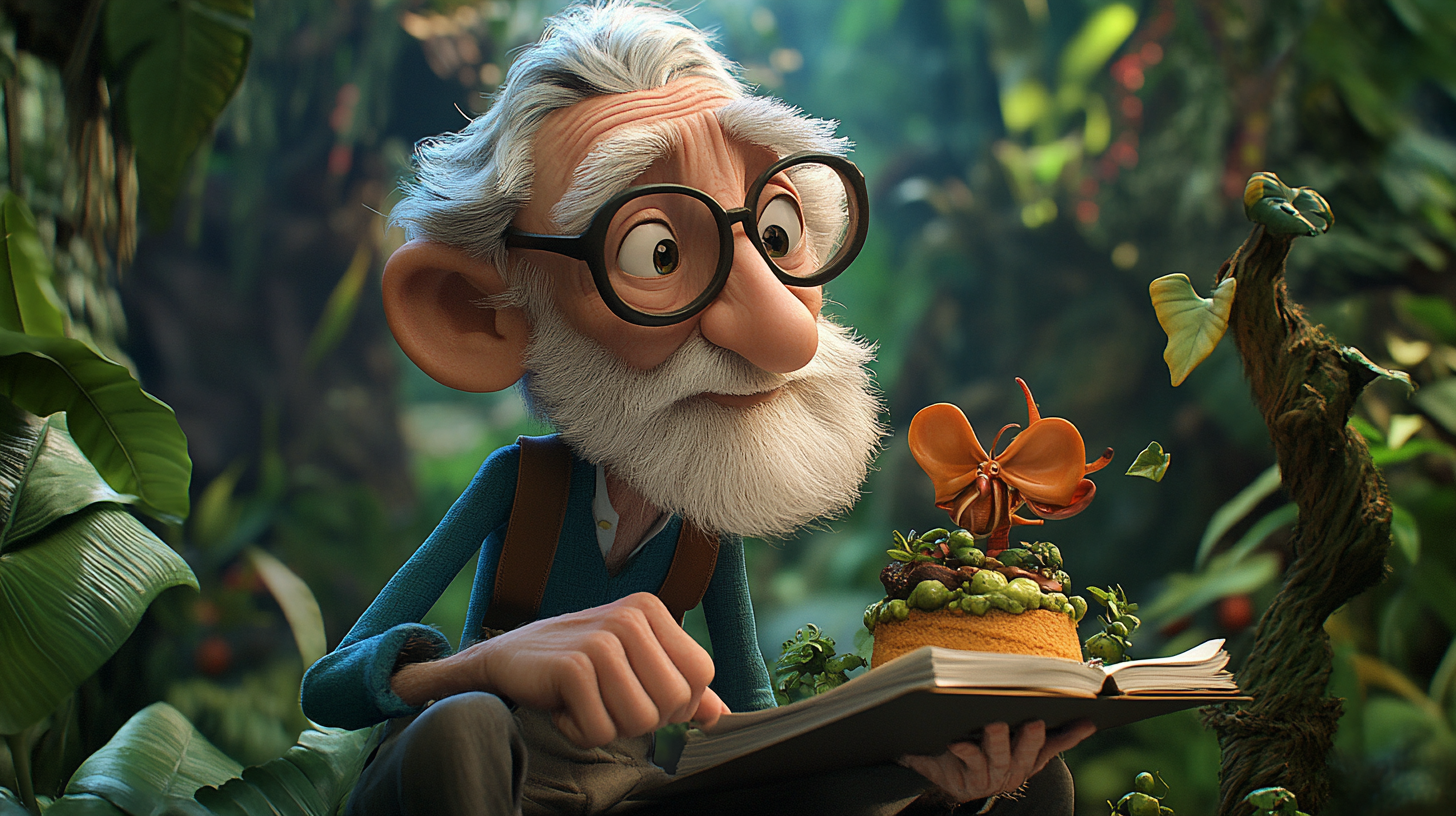 Grandpa waves, animals vanish, house restored ultra-realistic animation.