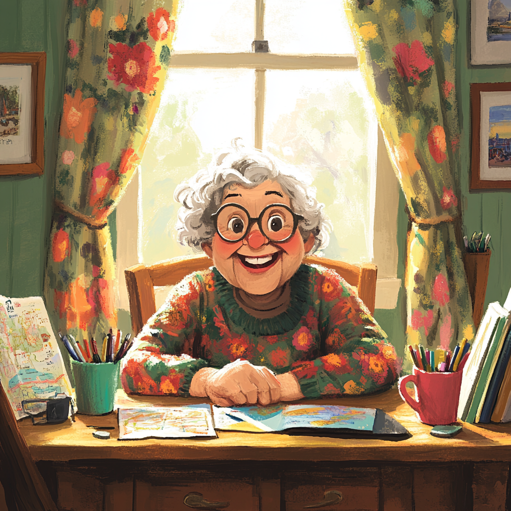 Granny's Retirement Adventures: A Cozy Desk Scene