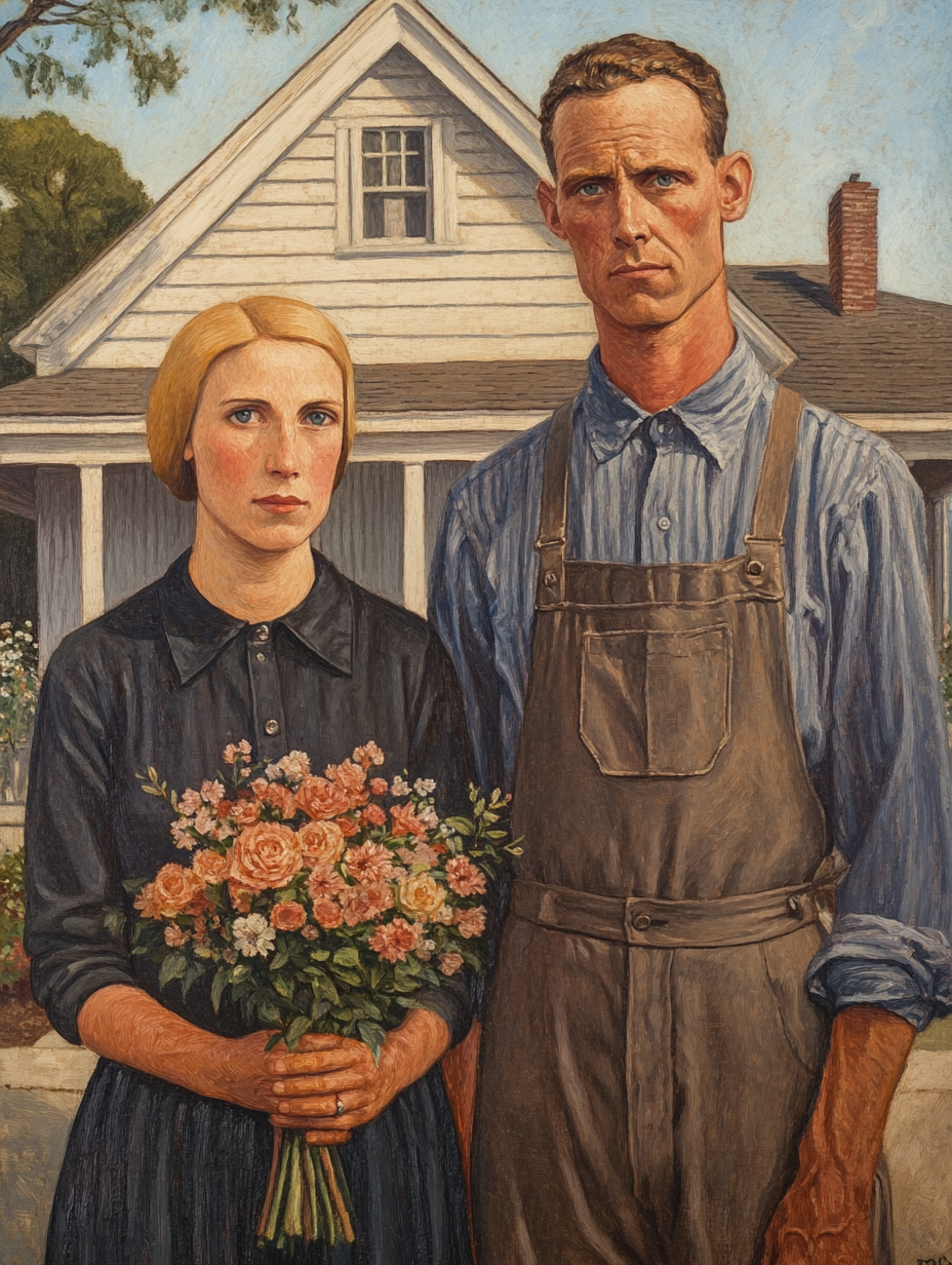 Grant Wood's American Gothic: Hipster Couple Portrait 