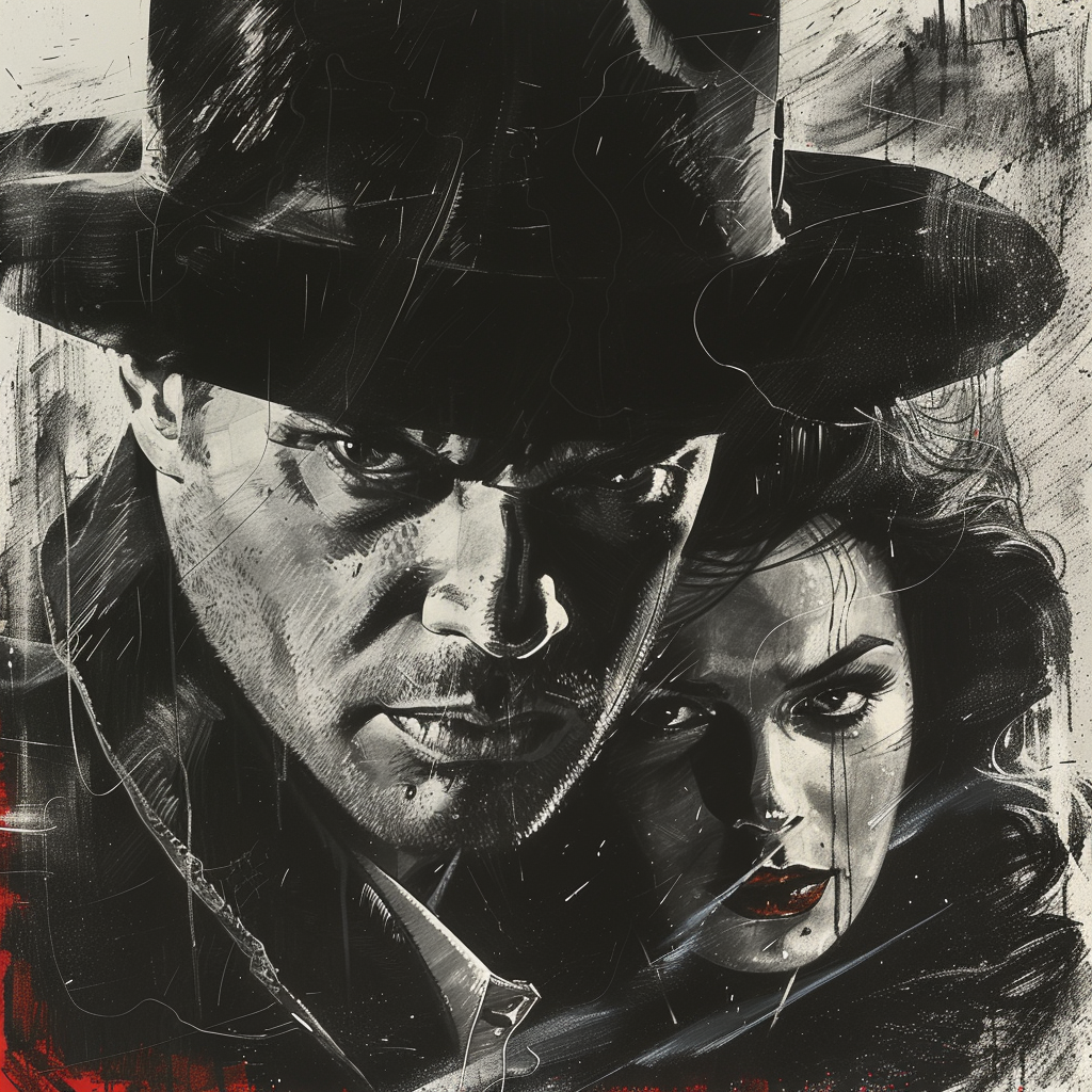 Graphic novel cover of Welles as menacing man in fedora hat, possibly vampire, noir style, black and white.