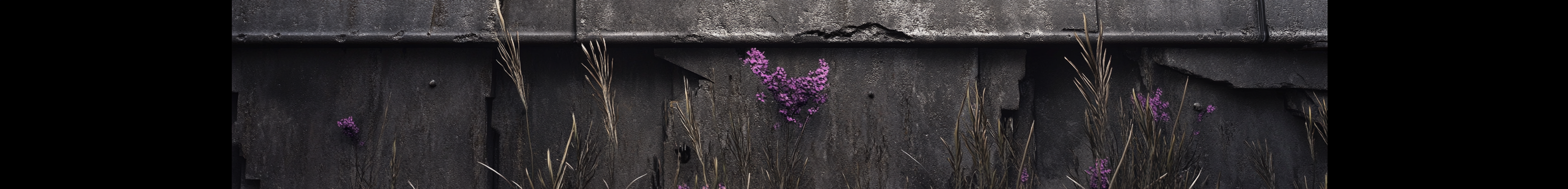 Grass growing in building foundation, modern brutalism. Noir style.