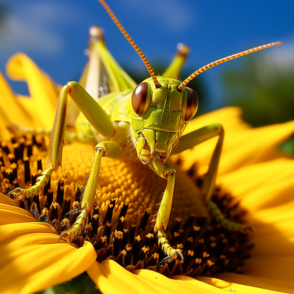 Macro shot grasshopper on sunflower