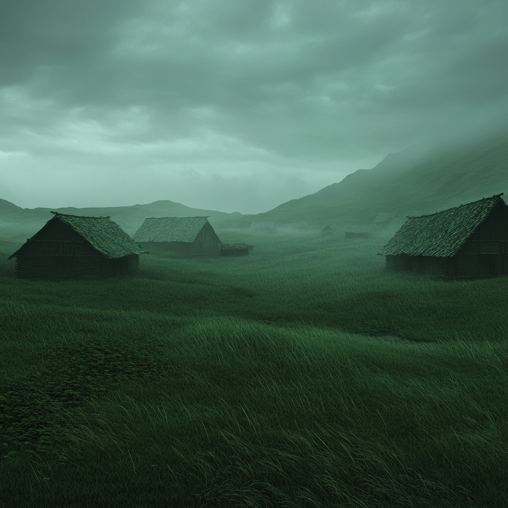 Grassy landscape in a cinematic dark fantasy world.