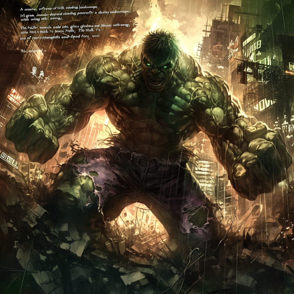 Green Hulk with veins, glowing eyes, ready to smash.