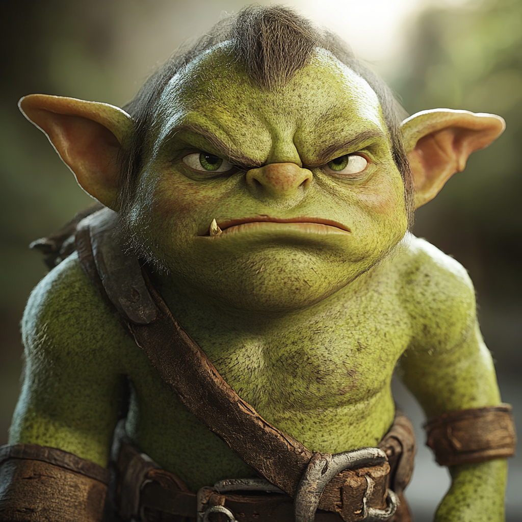 Green Orc Child 3D Render with Funny Texture