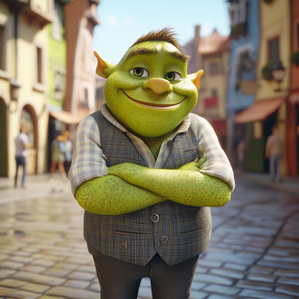 Green Orc Child Manager Helping People Street Pixar 3D