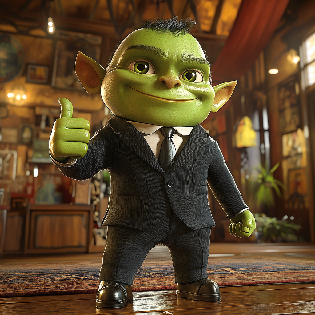 Green Orc Child Thumbs Up in Pixar Game Store 