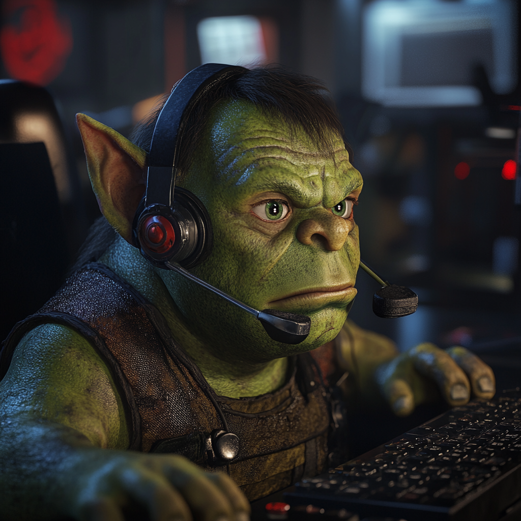 Green Orc Young Call Center Worker 3D Render