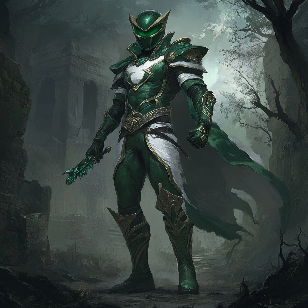 Green Power Ranger reimagined in medieval fantasy world.