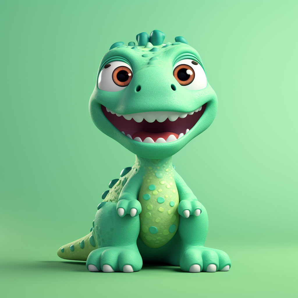 Green T-Rex in clay animation with cute expression.