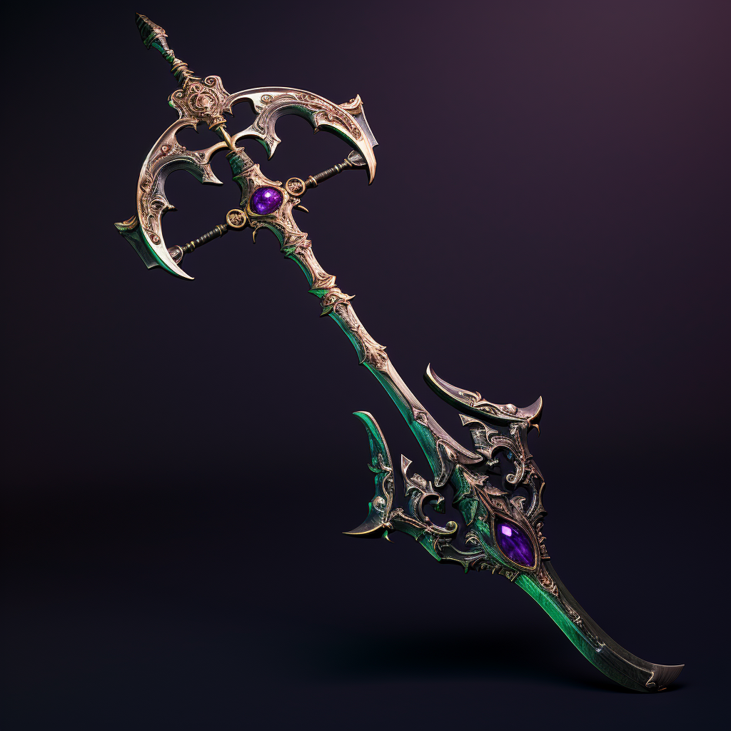 Beautiful green and purple ornate halberd