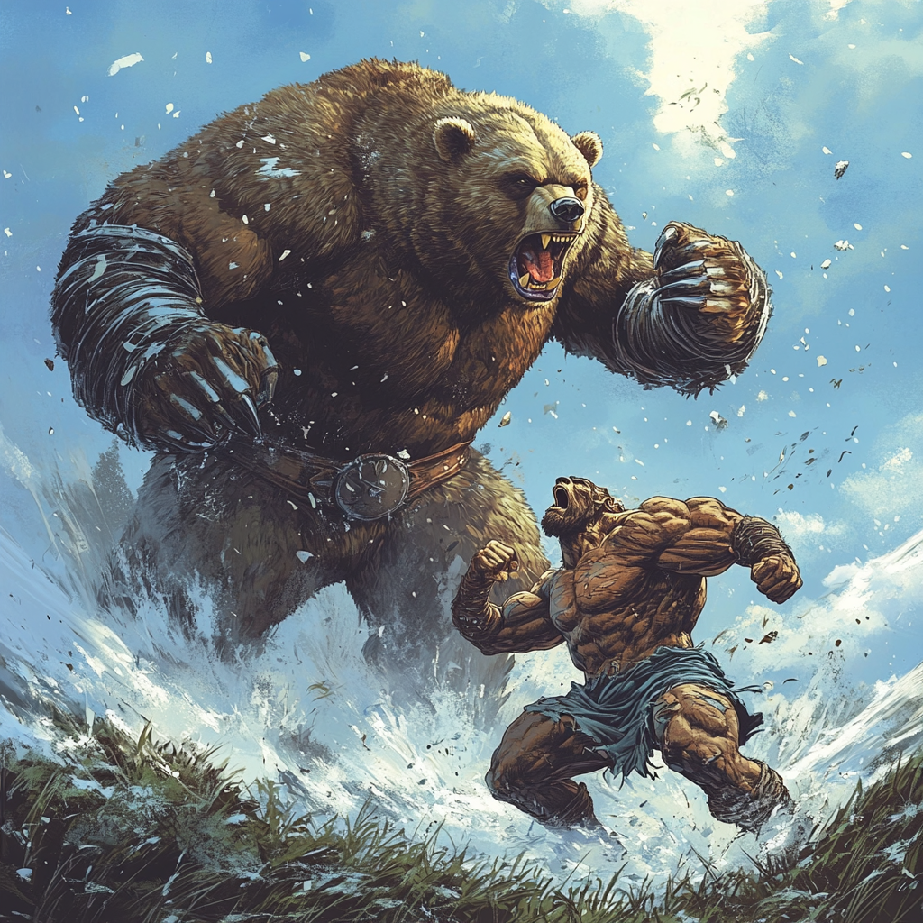 Grizzly Bear vs. Greek Titan Comic Art Battle