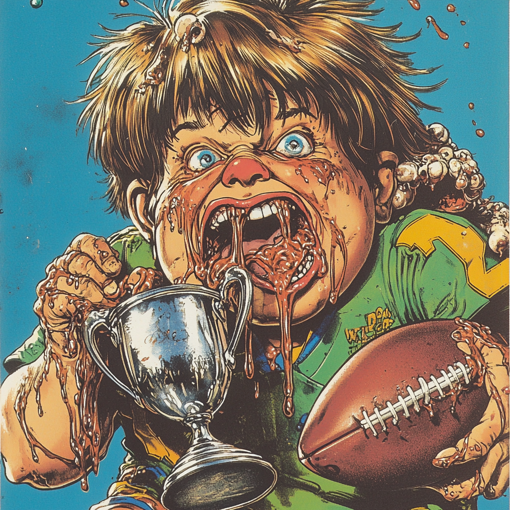 Gross and funny 1980s style kid football card.