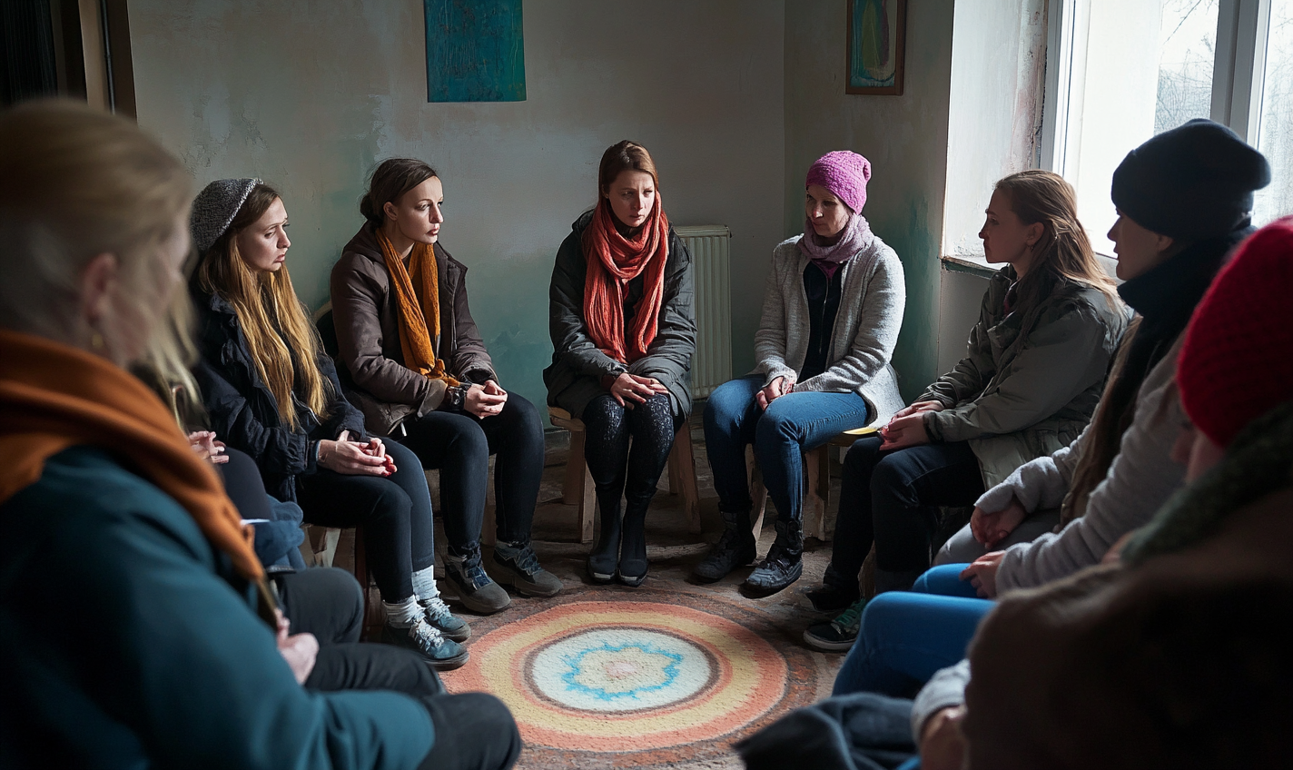 Group therapy session in Ukraine after war