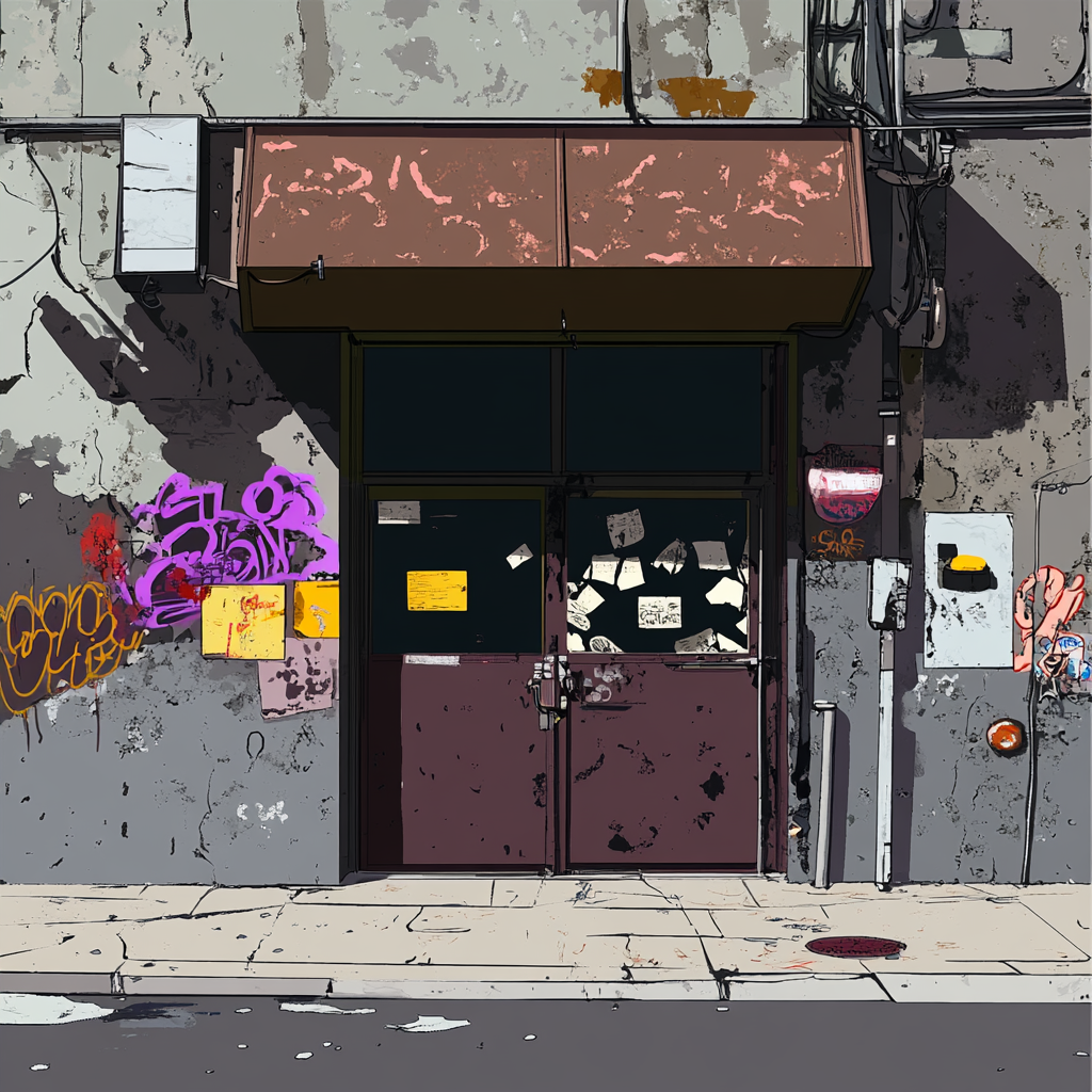 Grunge Punk Restaurant with Graffiti and Yellow Accents