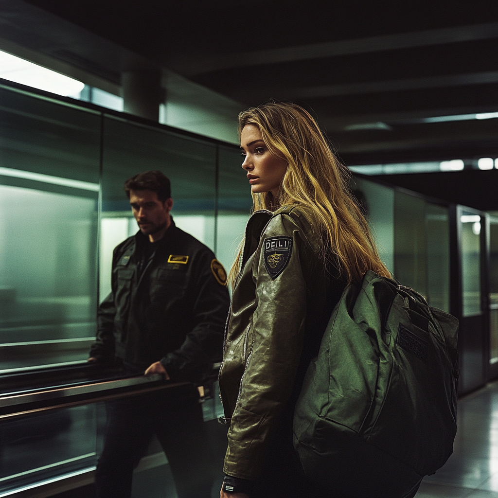 Guard scanning luggage at airport security checkpoint