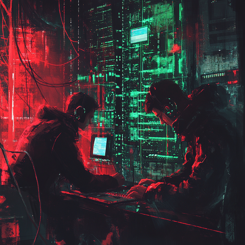 Hackers frustrated trying to hack green network. Red glows.