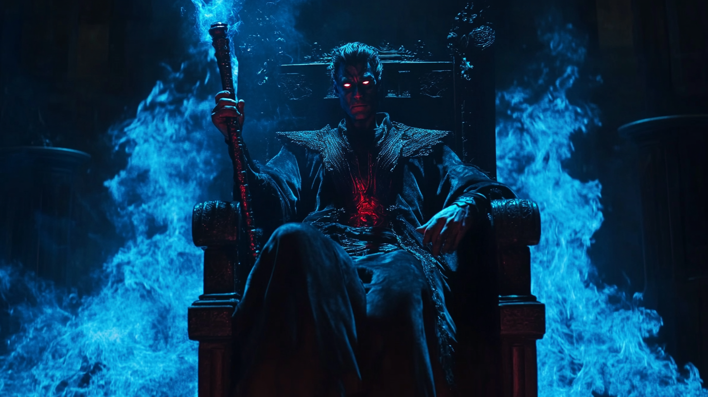 Hades on Dark Throne with Blue Flame Glow