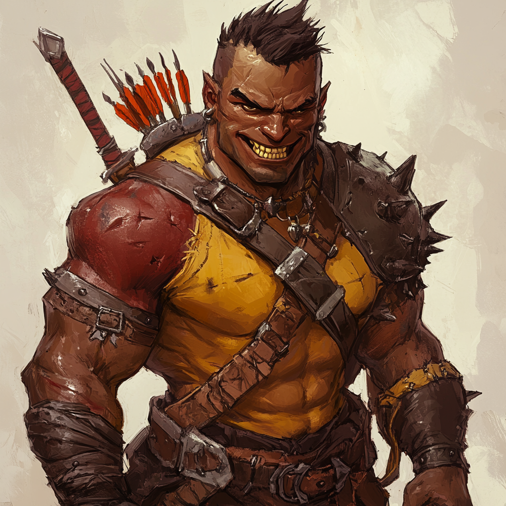 Halfing with Leather Armor, Knives. Red/Yellow. Classic Fantasy. 