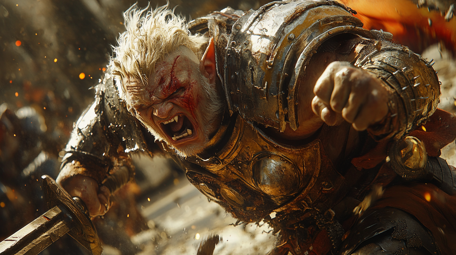 Halfling barbarian warrior, furiously fighting in detailed 4k.