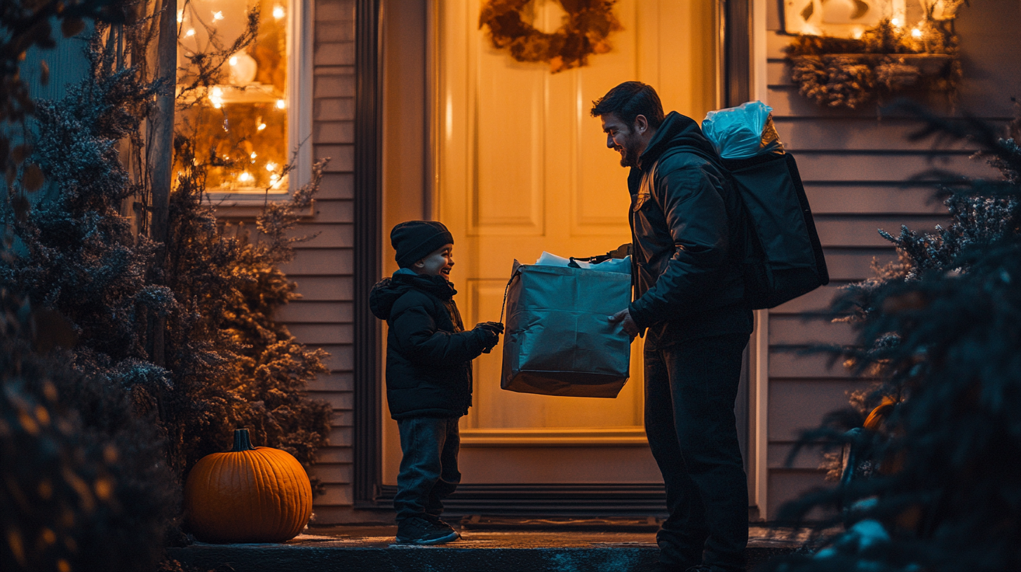 Halloween Happiness: Father & Son Receive Uber Eats