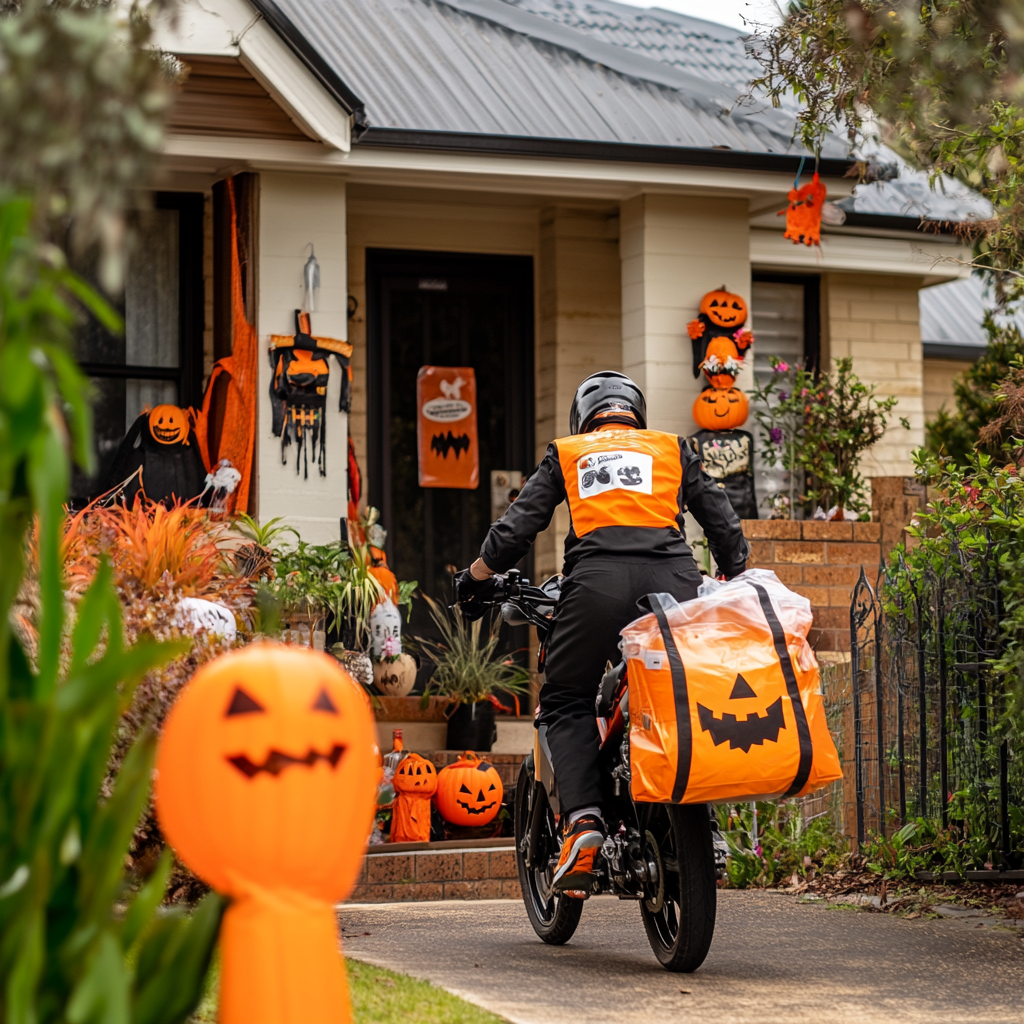 Halloween delivery at colorful house in Australia