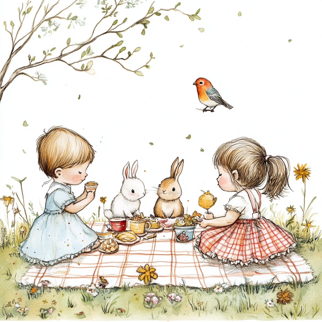 Hand-drawn picnic with pencil and watercolors by Sarah Kay