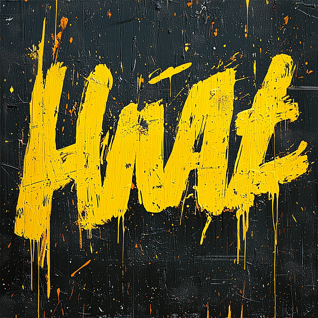 Hand-painted font design with yellow text on black background.