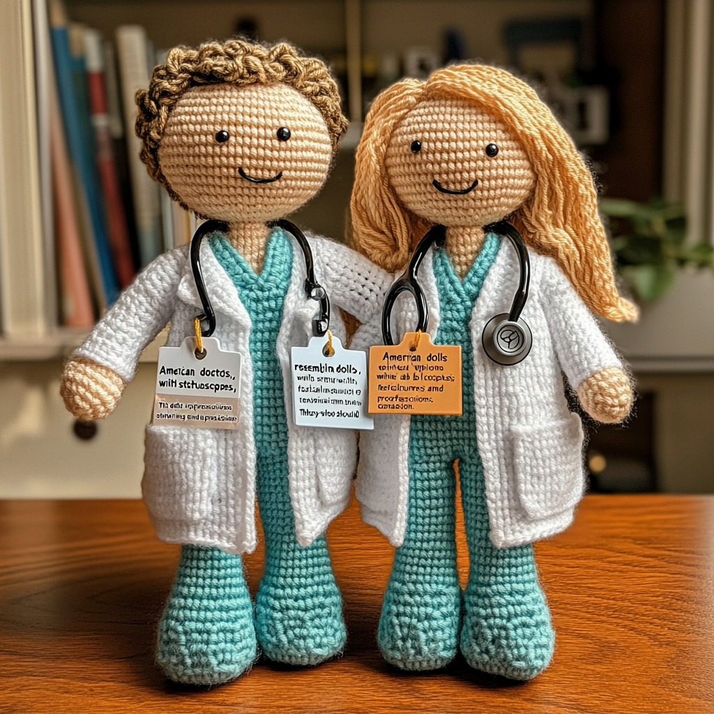 Handmade Knitted American Doctor Dolls Showing Compassion