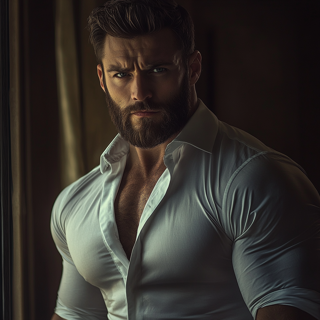 Handsome Cinematic Photorealism: Muscular Young Man Portrait 