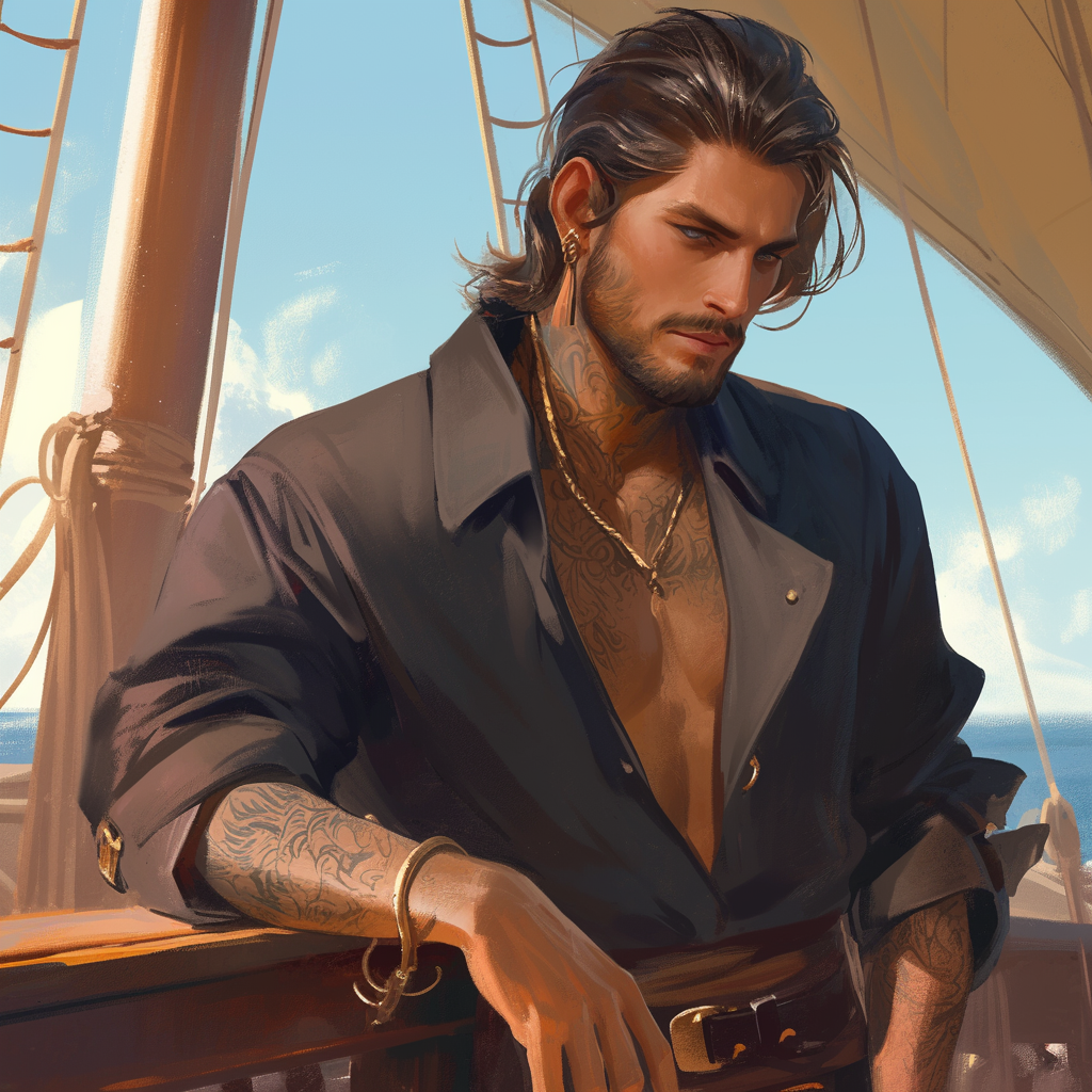 Handsome Pirate Captain on Ship, Historical Theme