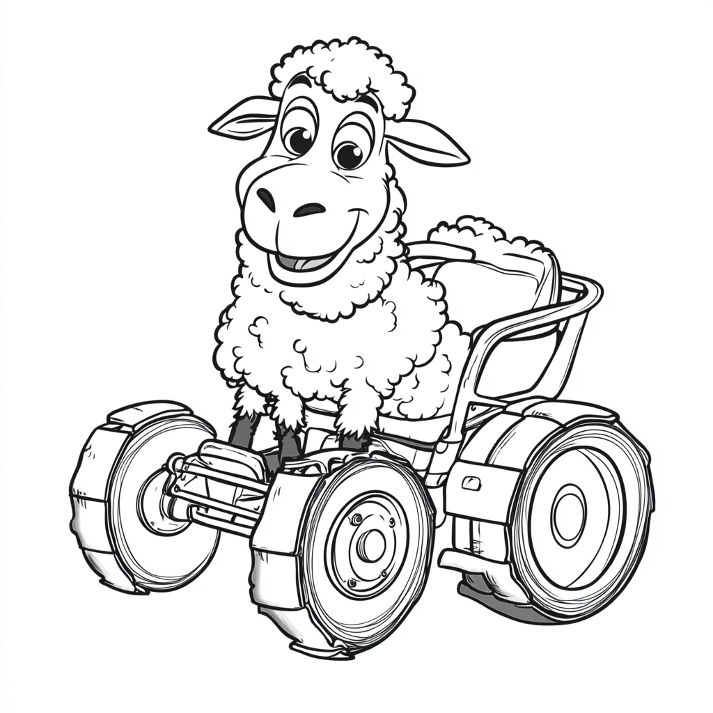 Happy, friendly sheep with four legs in a tractor.