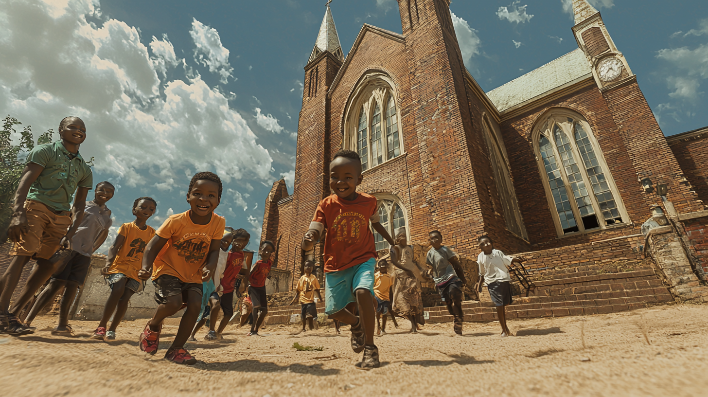 Happy African American Kids Playing At Church 