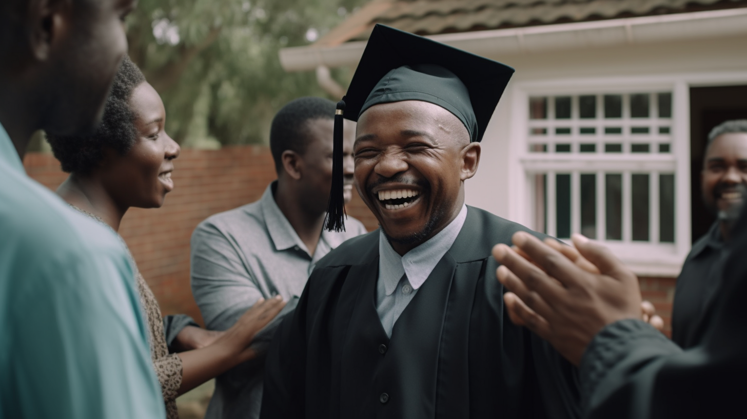 Happy African Man Graduates at Family Home