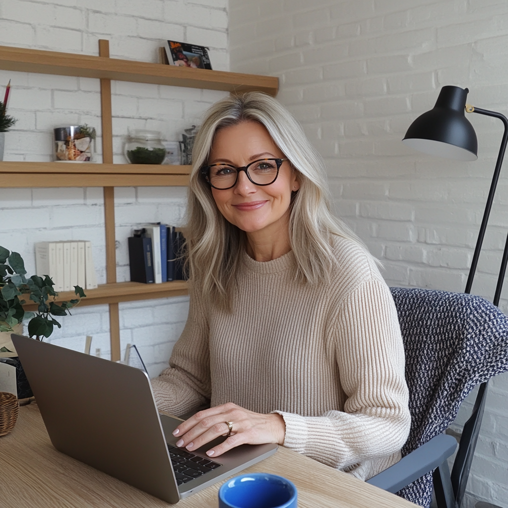 Happy Business Woman Working in Cozy Workspace