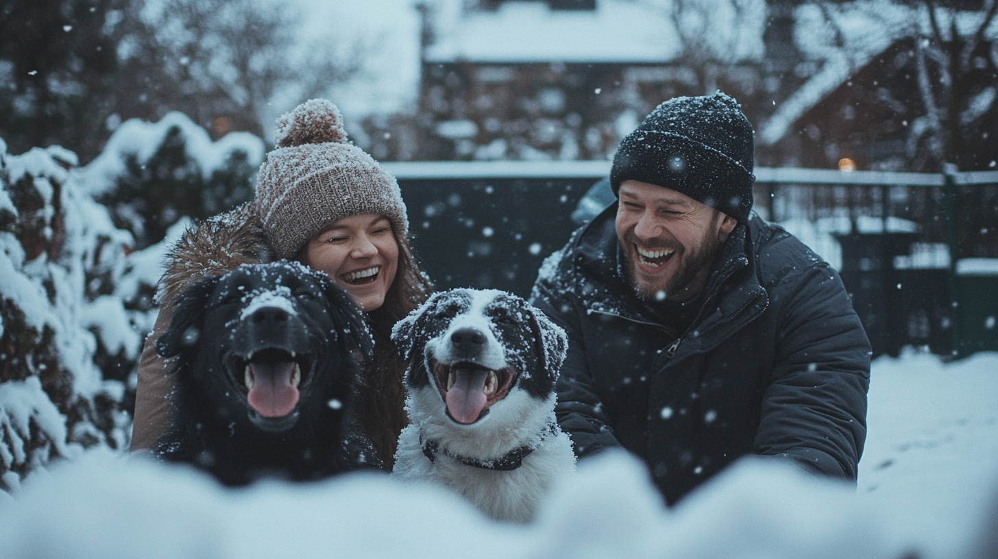 Happy Couple Finds Dogs in Snowy Oslo Garden