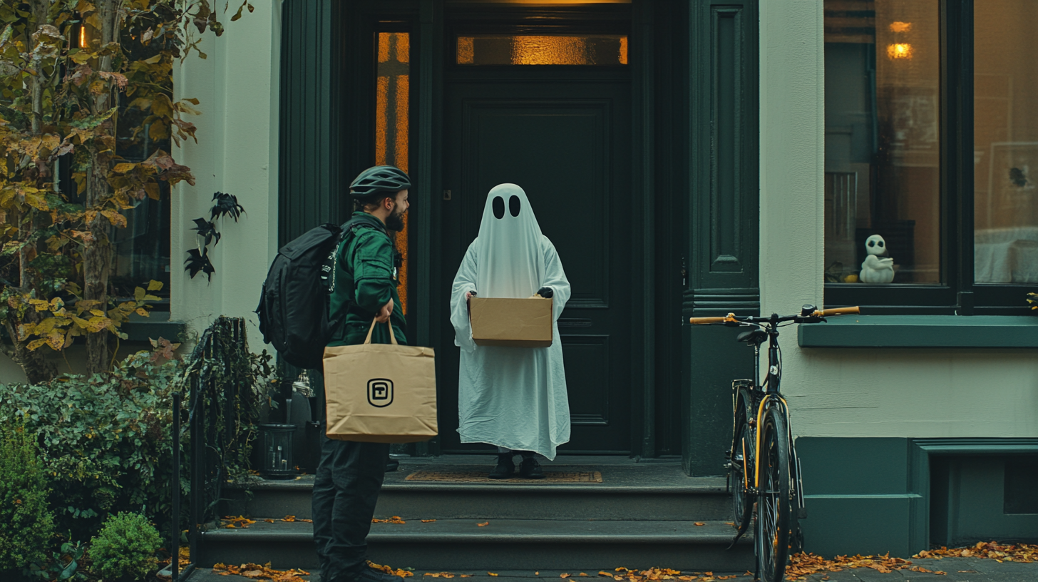 Happy Ghost Receives Halloween Food Delivery