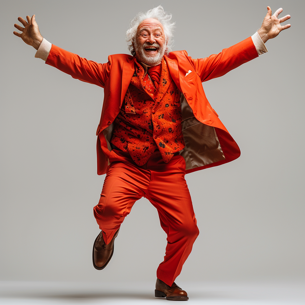 Happy Grandpa in Red Suit on White Background