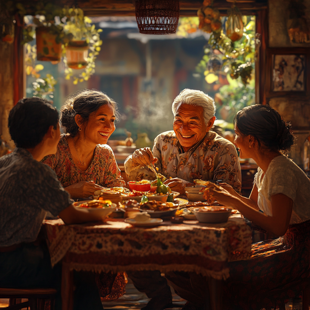 Happy Guatemalan Family's Joyful Dinner Time Together