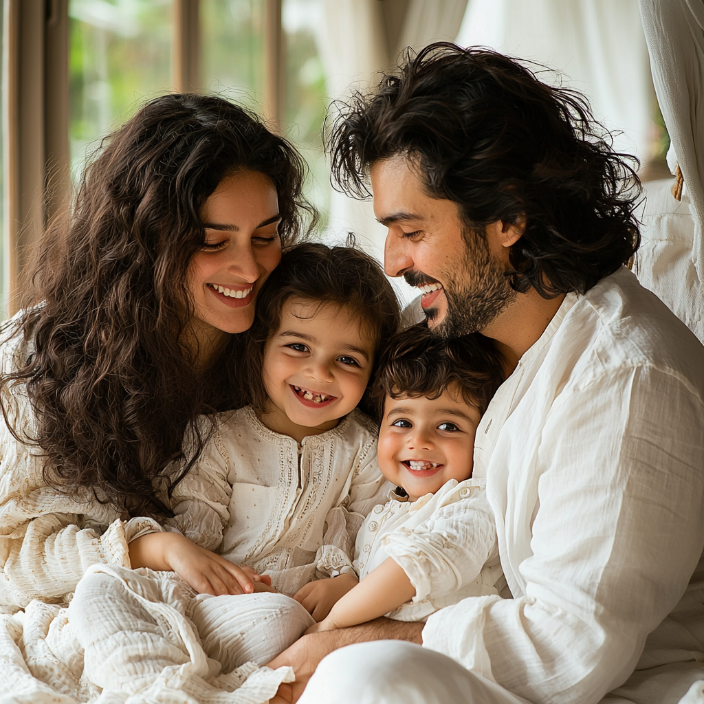 Happy Indian Family Playing and Laughing at Home