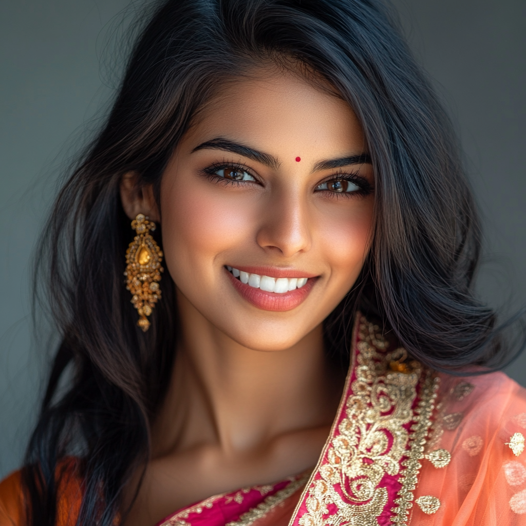 Happy Indian Model in Traditional Diwali Clothes Top View Photoshoot