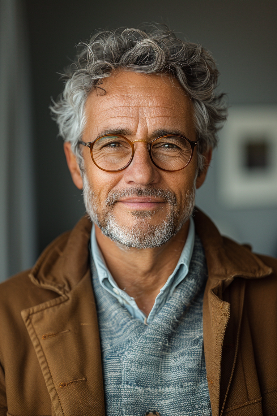 Happy Middle-Aged Man Smiling in Modern Attire