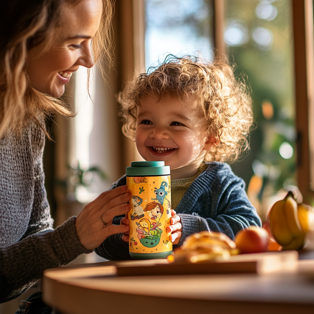 Happy Mother and Child Enjoy Morning Breakfast Together