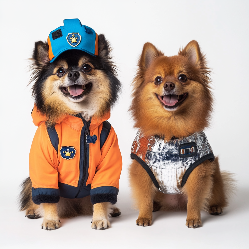 Happy Pomeranian & Reflective Dog Studio Portrait