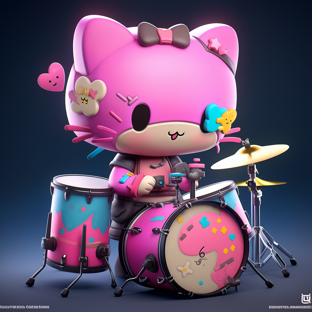 Happy Rockstar Drummer Cat Plushie in Dynamic Pose