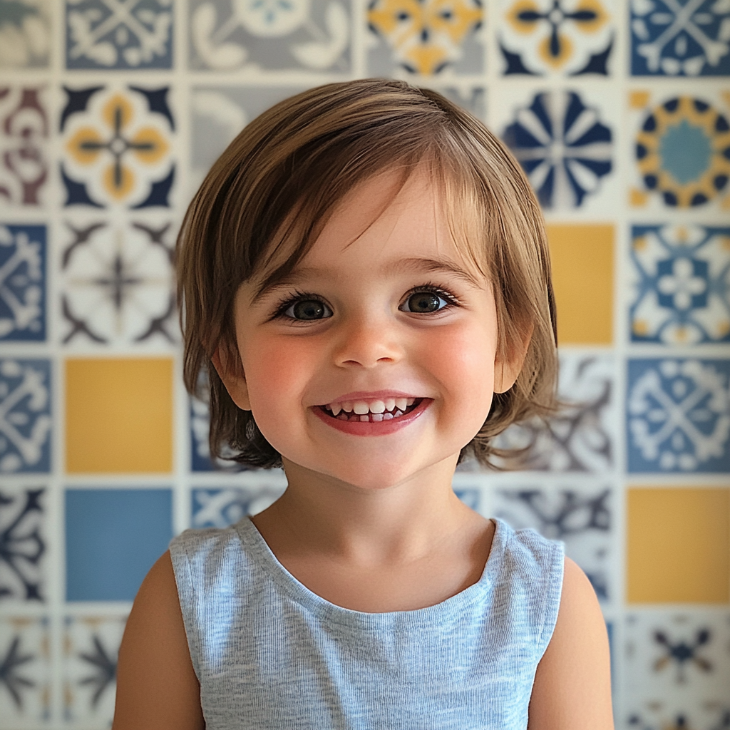 Happy Toddler's Bright Smile in Bathroom