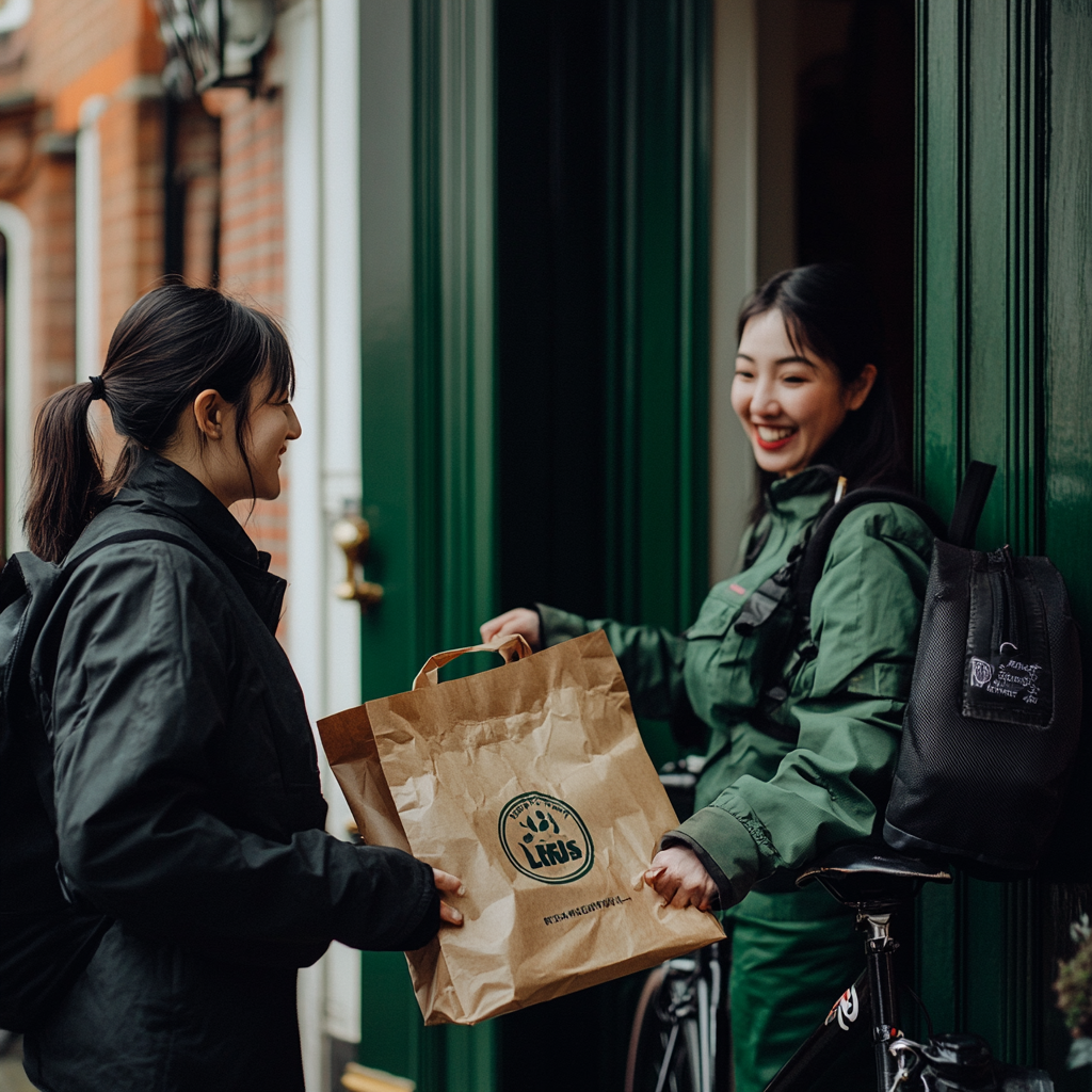 Happy Woman Gets Uber Eats Delivery