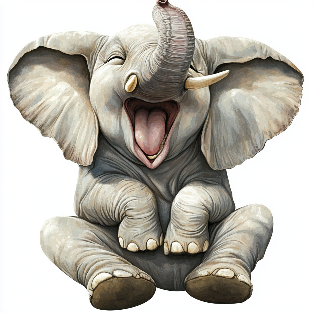 Happy cartoon elephant with big ears and tusks