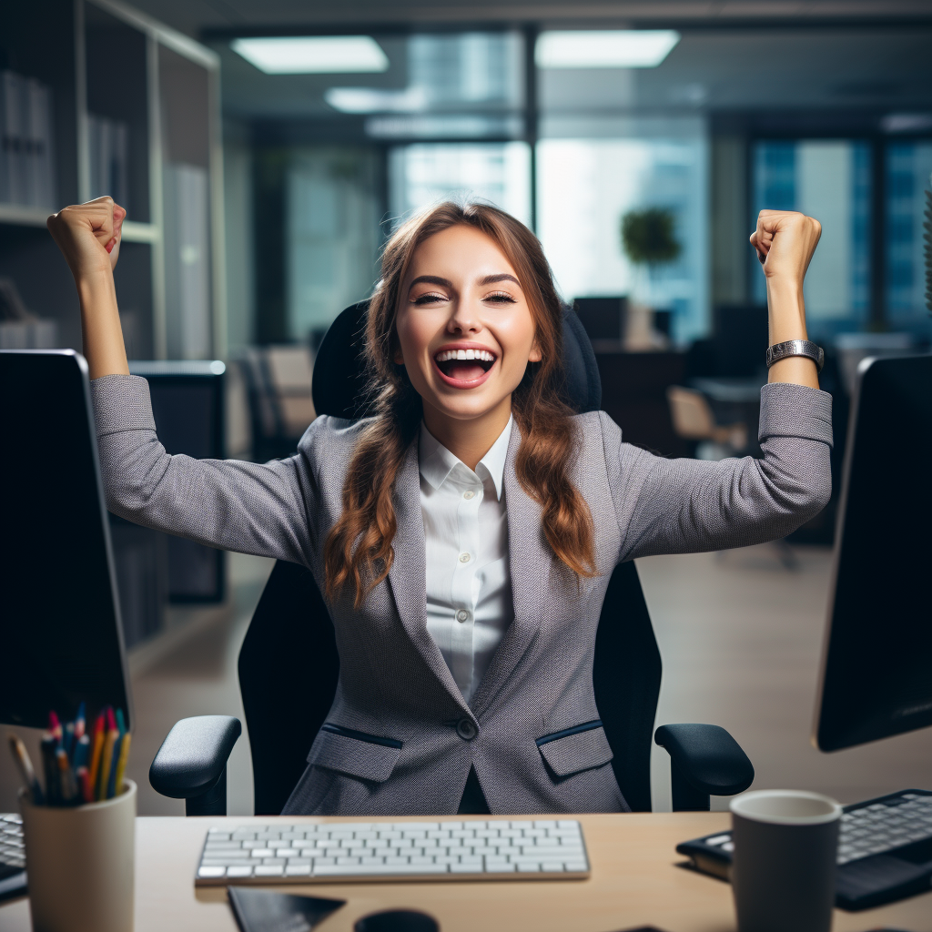 Happy office worker captured in high quality