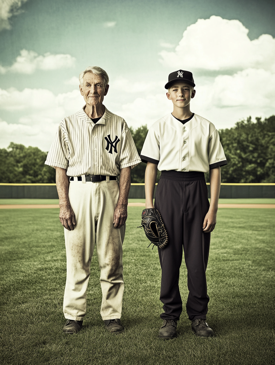 Happy older man and young baseball player